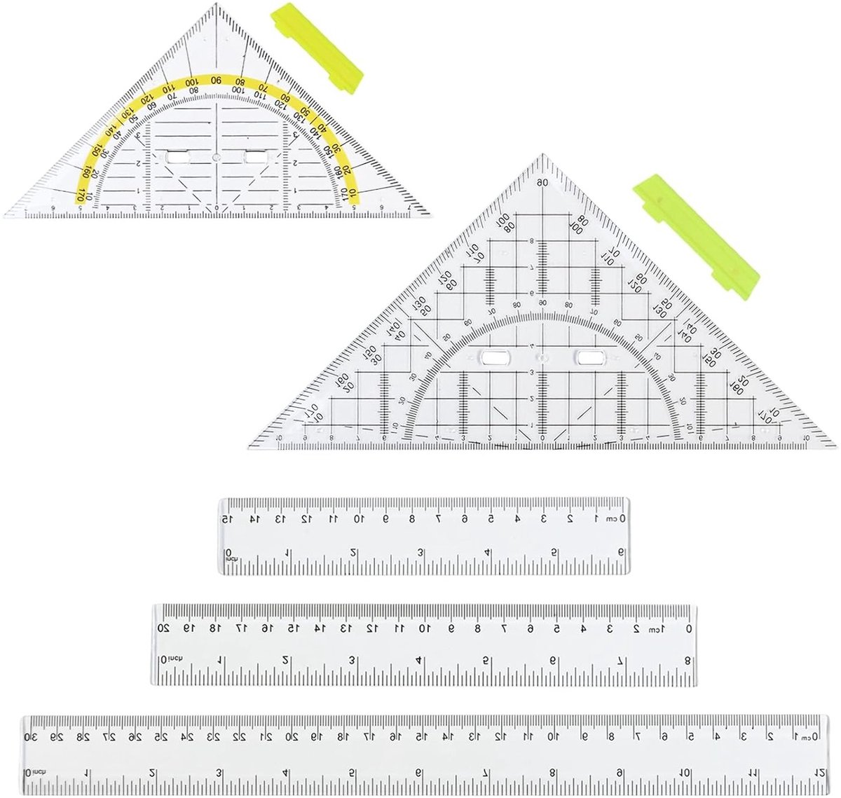 SnelShoppen - Ruler Triangle Set Large Small met Handgreep, 15/20/30 cm Linealen en Hoeken voor School en Geometrisch Ontwerp, Non-Slip Design