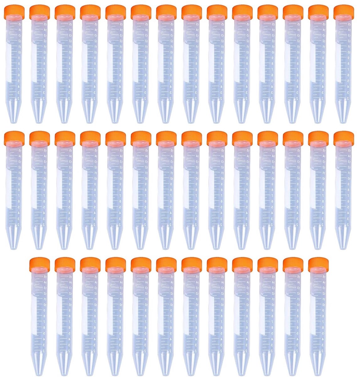 40 Stuks Centrifugebuisjes 15ml met Schroefdop, Gegradueerde Monsterhouders voor Laboratorium en Chemische Experimenten, Plastic Buisjes voor Precisie Analyse