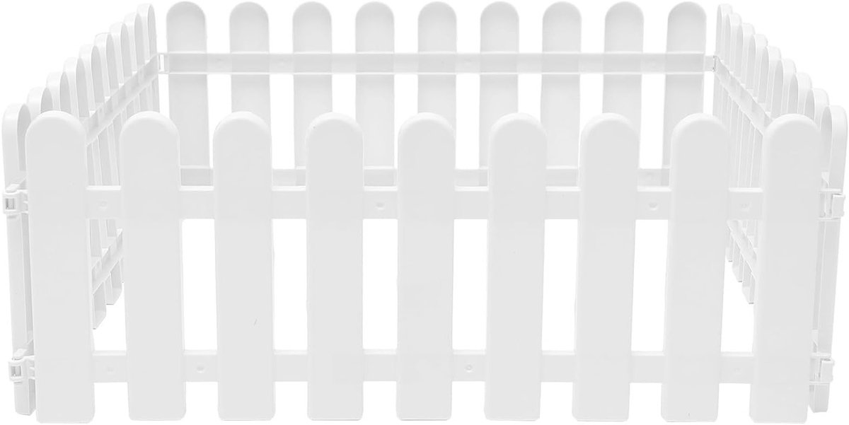 Set van 4 witte plastic hekken voor bloembedden - Decoratieve kleine hekken voor kerst en tuinversiering