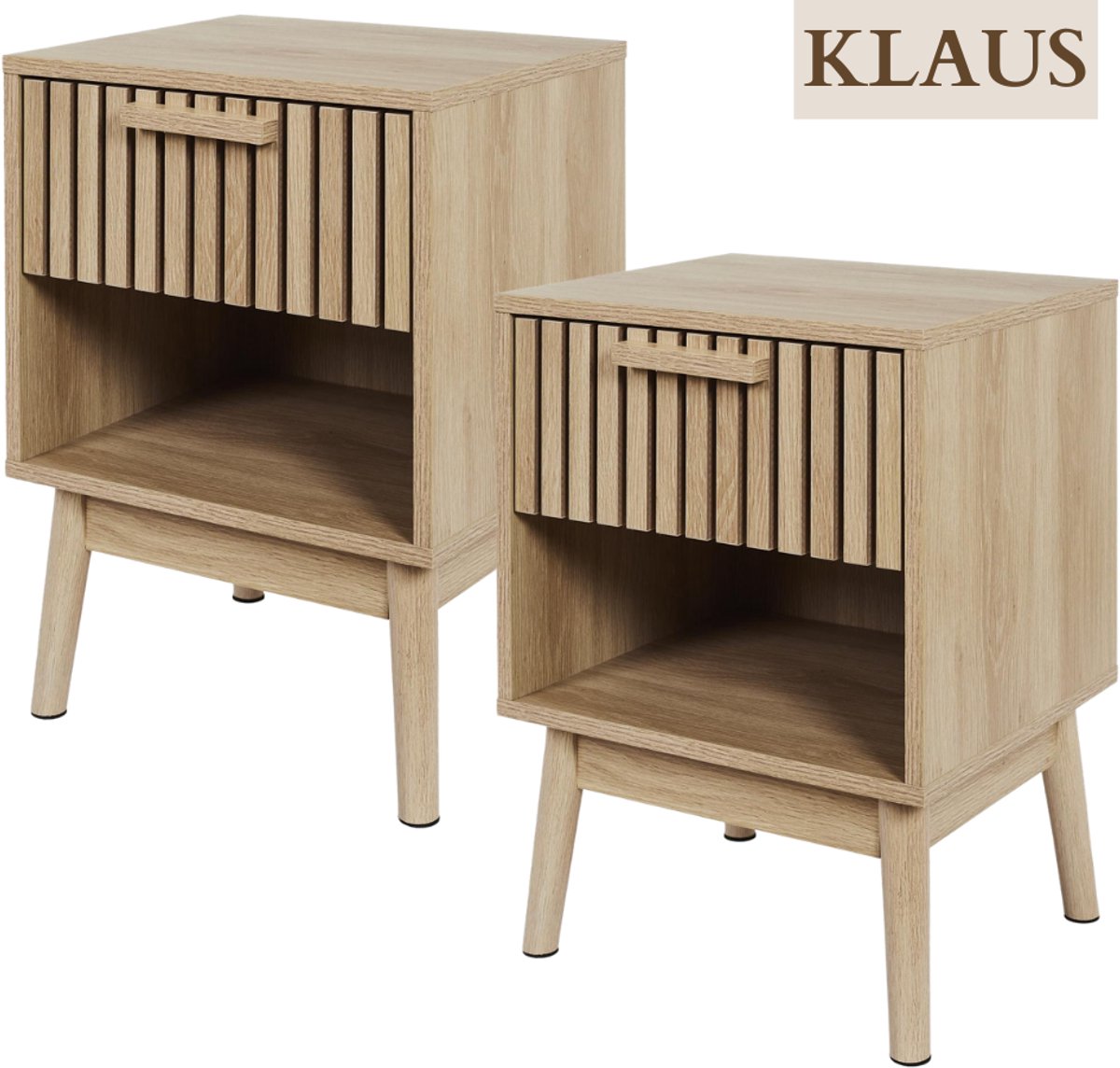 MISOU Nachtkastjes set van 2 - met Lade - 40x35x55cm - Nachtkastje Hout Bruin - Bedside Table - KLAUS