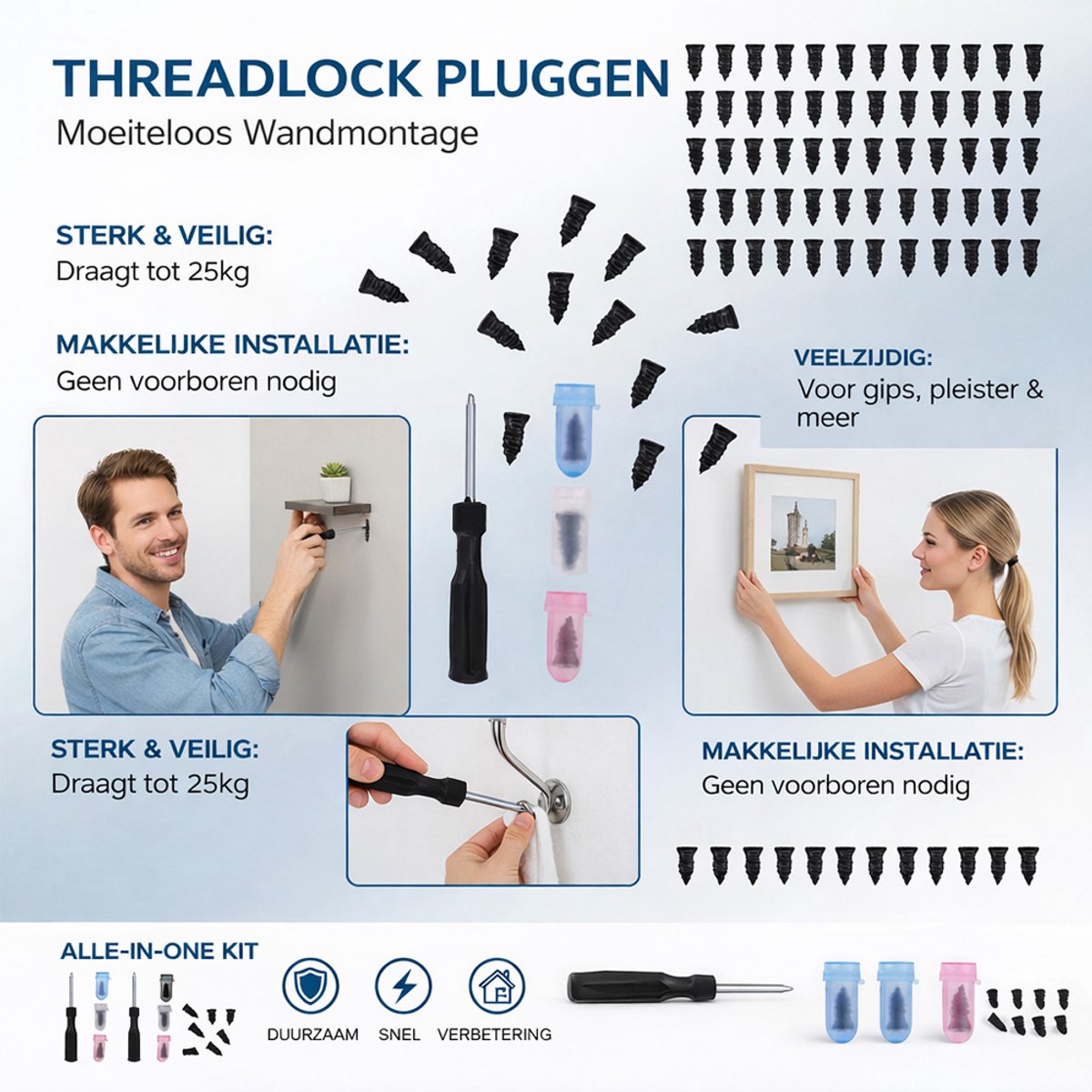 Draagbare Bandenreparatieset – Rubberen Bandenreparatiespijkers - 3 Maten Pluggen & Gereedschap – Voor Auto, Fiets en Motor - 85 stuks - Snel Zonder Wiel Verwijderen thumbnail 5
