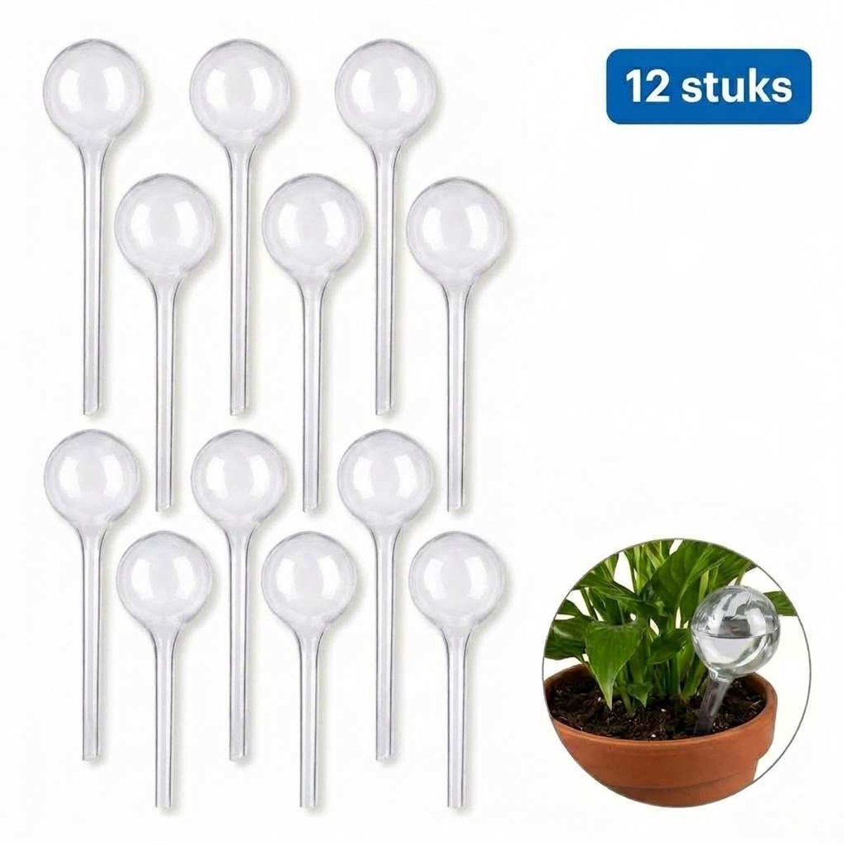 DIVERZA Waterdruppelaar – Druppelsysteem voor planten – Kamerplanten en Buitenplanten - Waterbol – Automatisch Watergeefsysteem – Druppelsysteem 250 ML – 12 stuks – Transparant