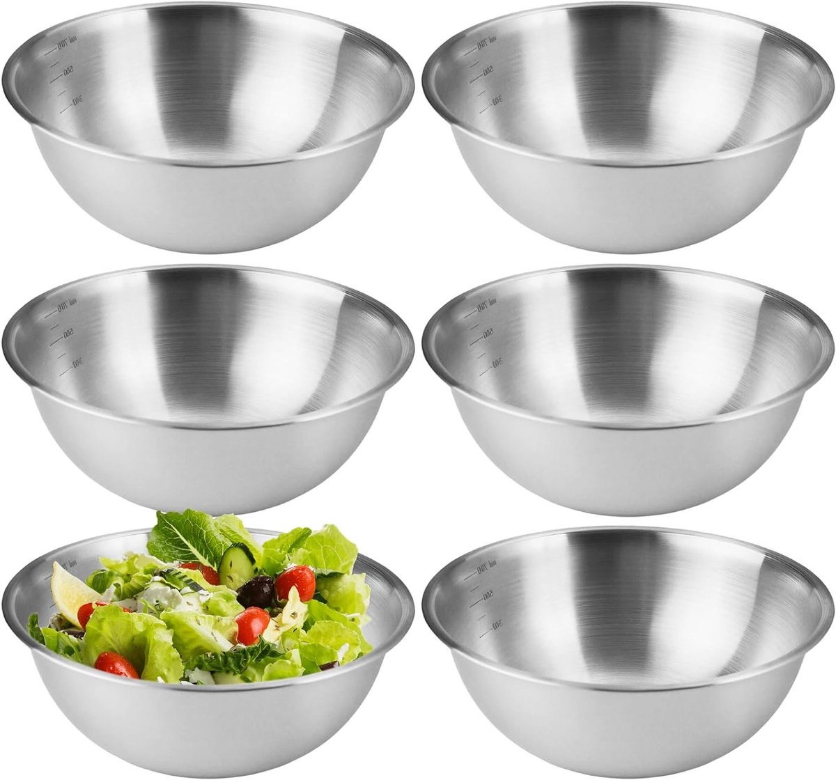 Set van 6 RVS Mengkommen Ø 17 cm - Stapelbare Kommen voor Salades, Snacks en Dips