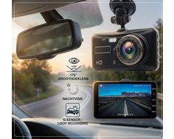 Dual Dashcam voor Auto - Voor en Achter - Full HD - Parkeermodus - 170° wijdhoeklens