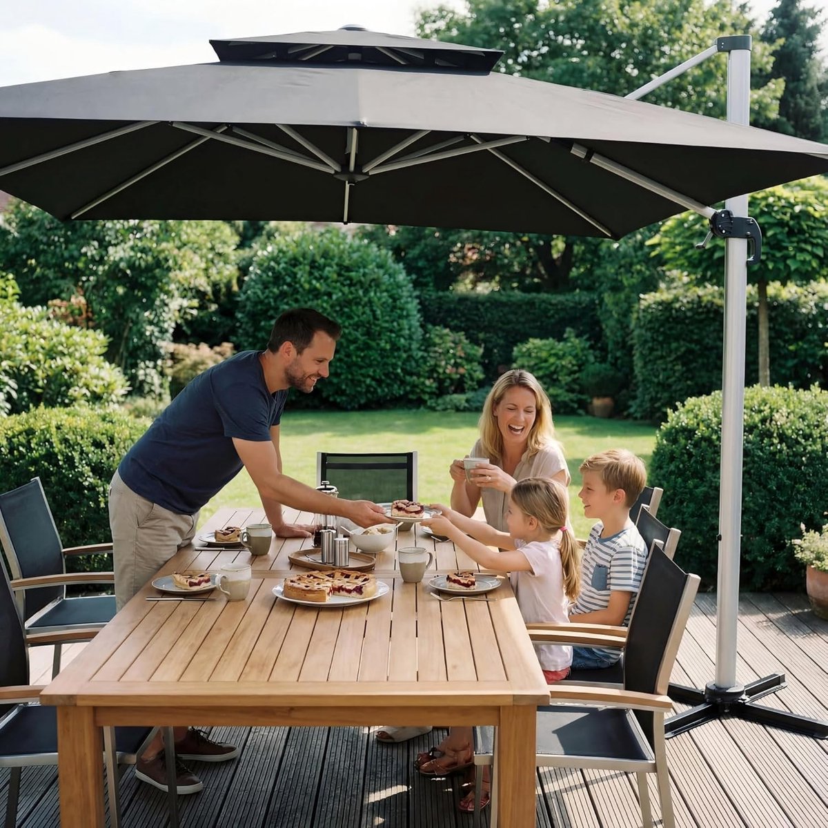 Balkonparasol 300x400 cm Rechthoekig – Zweefparasol met 360° Draaifunctie, UV50+ Bescherming, Waterdicht, Dubbel Dak & Zwenkarm – Aluminium Tuinparasol Grijs – Nicolehome