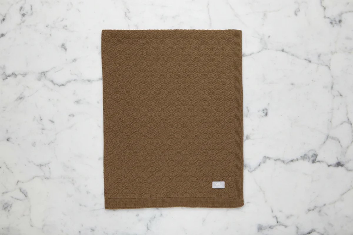 Merino wol babydeken - Licht bruin - 75x95 cm - ruitjespatroon