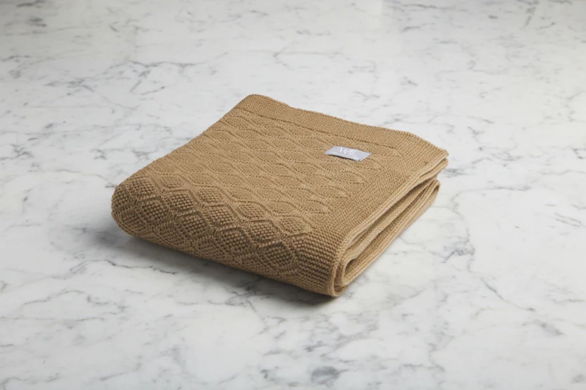 Merino wol babydeken - Walnoot - 75x95 cm - ruitjespatroon