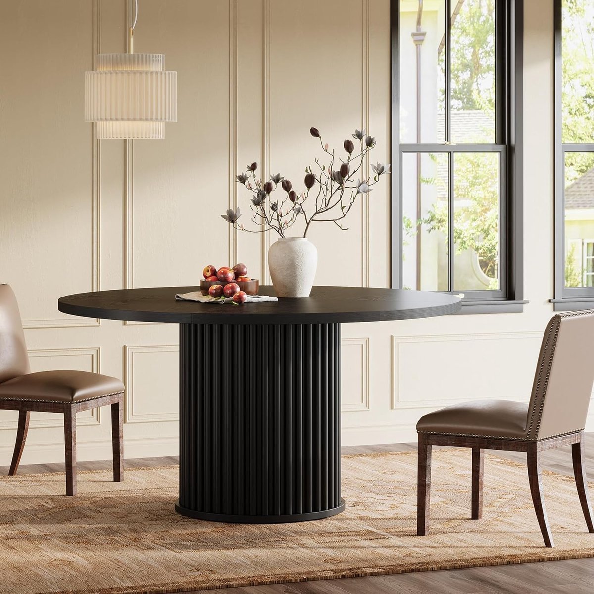 Ronde Eettafel 120 cm - Moderne Keukentafel voor 4 tot 6 Personen - Cirkelvormige Design Tafel met Stevige Metalen Poot - Zwart - 120x120x76,5 cm - Vermissen