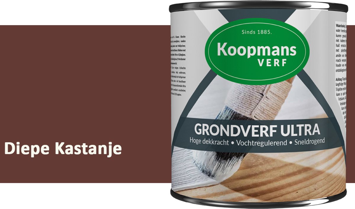Koopmans Grondverf Ultra – Grondverf Hout & Metaal Binnen en Buiten – Vochtregulerende Primer – Hoge Dekking – Zijdeglans – Diepe Kastanje – 750 ml
