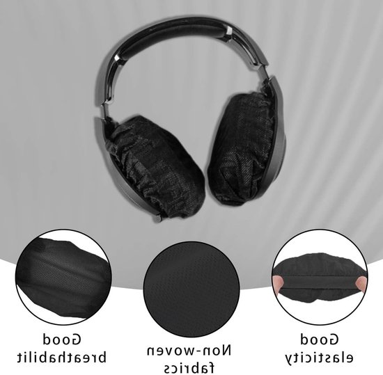 Set van 200 Verlengbare Hoofdtelefoonhoezen - Wegwerp Earcups voor Draadloze en Bedrade Hoofdtelefoons (Zwart) van Merkloos — afbeelding 2
