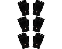 3-Pack Kinderen Vingerloze Handschoenen voor Winter - Warme Omklapbare Wanten voor Meisjes en Tieners, Zwart, 10-15 Jaar, Perfect voor Buitenactiviteiten en Sport
