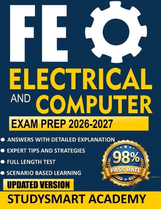 FE Electrical and Computer Exam Prep 2026-2027. Badge dorée avec 98% de taux de réussite. Studysmart Academy.