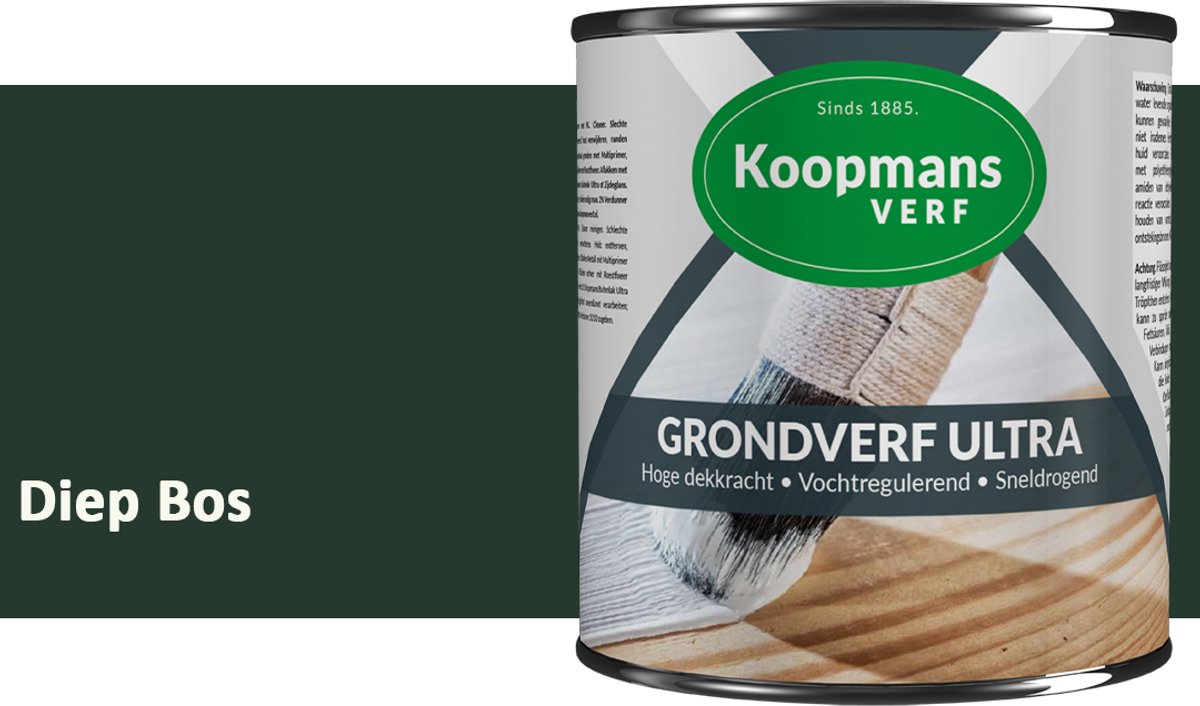 Koopmans Grondverf Ultra – Grondverf Hout & Metaal Binnen en Buiten – Vochtregulerende Primer – Hoge Dekking – Zijdeglans – Diep Bos – 375 ml