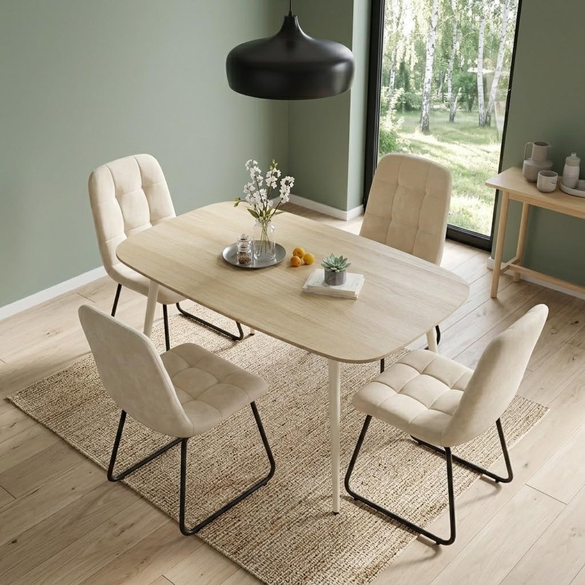 Eettafel Rechthoekig - Houten Keukentafel voor 4 Personen met Bestendig Tafelblad, Metaal Onderstel Houtnerf - 120x70x75 cm - Vermissen