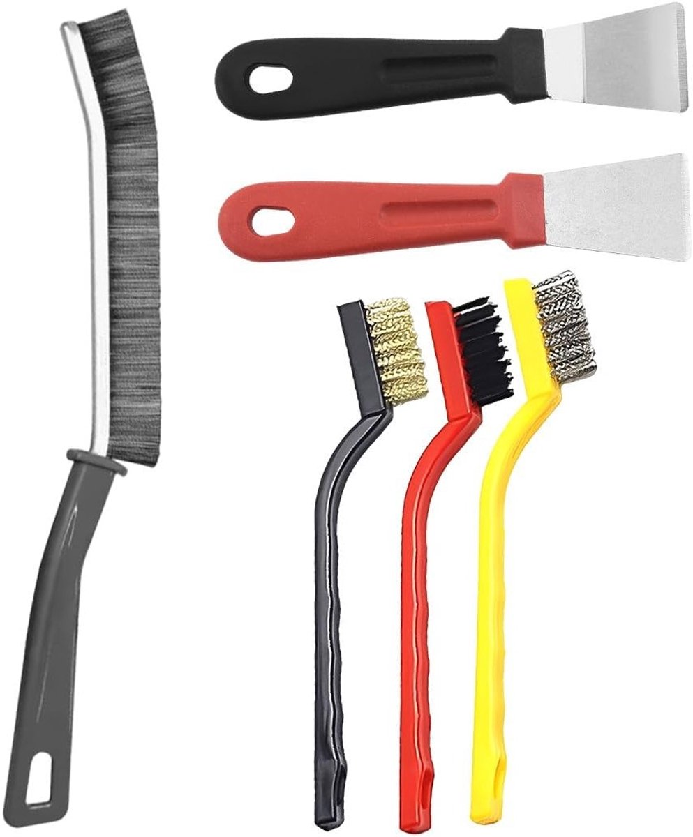 Set van 6 schoonmaakaccessoires: 3 kookplatenborstels, 2 spatel en 1 kierenborstel voor badkamer, keuken en tegels reinigen
