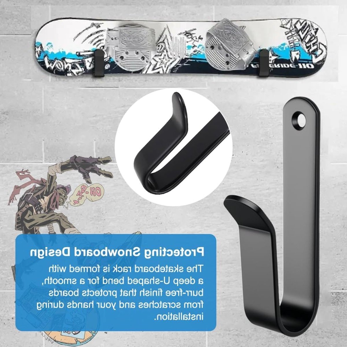 4 Stuks Wandbeugels voor Snowboards en Skates Zwarte Beugels voor Wandmontage Ideaal voor Skateboards Longboards en Wakeboards