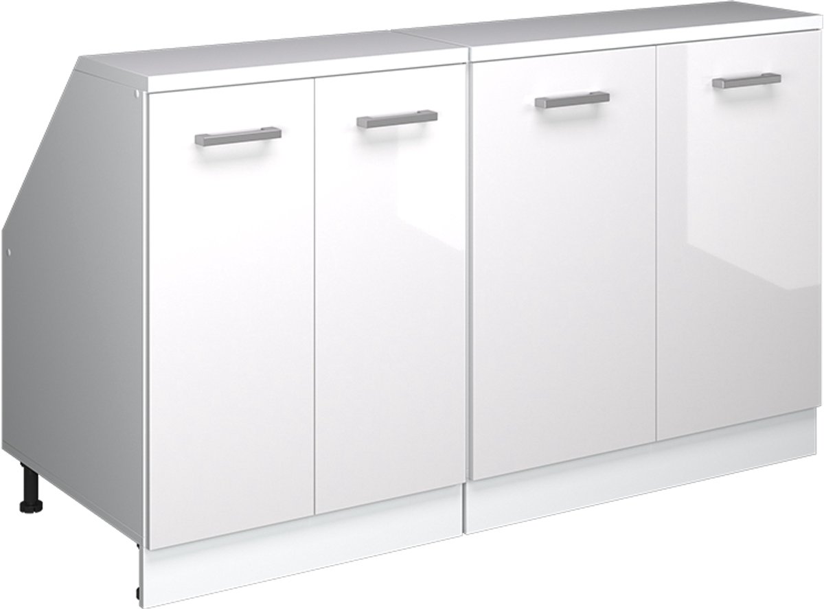Vicco R-Line Keukenkast voor schuine wand – 140 cm Set van 2 kastrompen 60 cm diepte Wit Hoogglans Wit Hoogglans/Wit