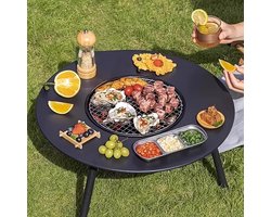 BBQ Picknicktafel met Grill – Rond Draagbaar Barbecue Tafel 58x46 cm