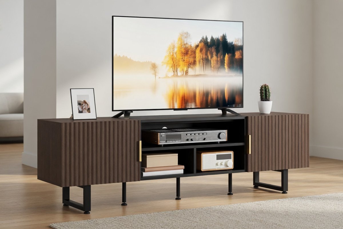 TV Meubel 180 cm Zwart/Eiken - Zwart - Arqam