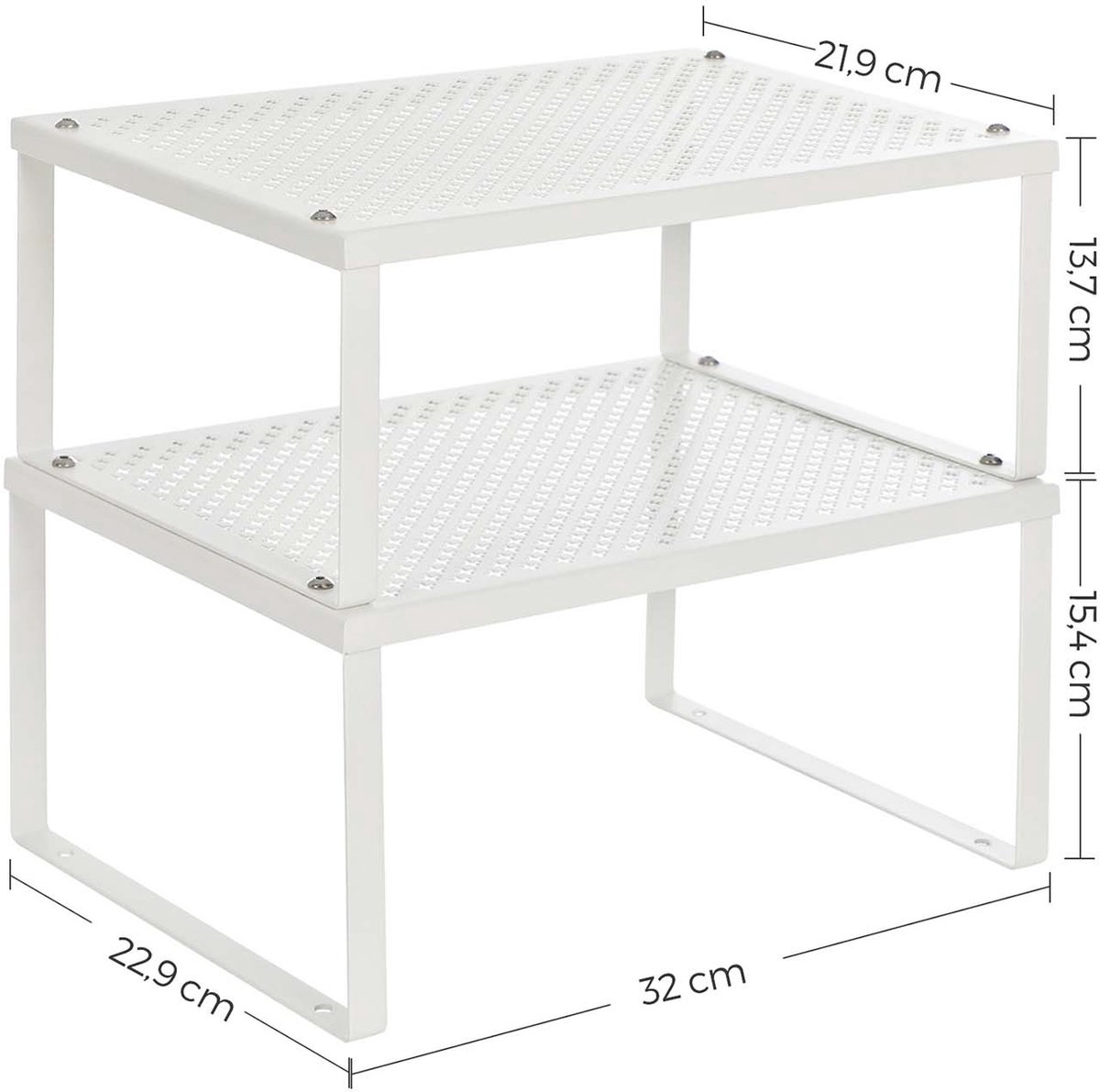 Keuken Organisator Planken Kast Opbergers Stapelbaar Uitbreidbaar - Set van 2 - Metalen Keuken Planken - Wit - KCS01WT — cadeau in Cadeau-ideeën - foto 5