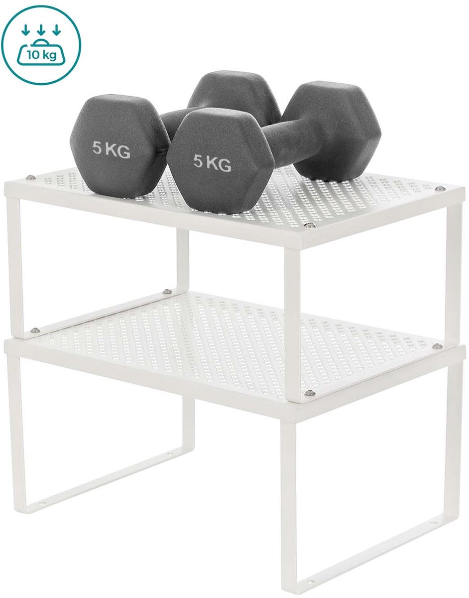 Keuken Organisator Planken Kast Opbergers Stapelbaar Uitbreidbaar - Set van 2 - Metalen Keuken Planken - Wit - KCS01WT — cadeau in Cadeau-ideeën - foto 6