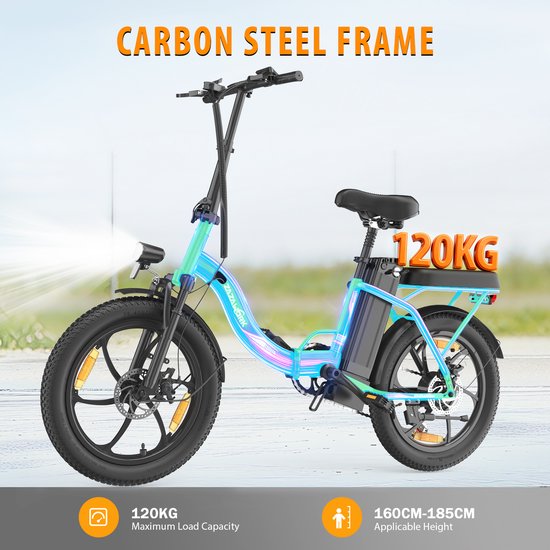 ZAZAWORK C16 Elektrische Fiets - Actieradius tot 50 km - Afneembare 48V 16Ah Batterij - 250W Motor - 7 Versnellingen - 20 Inch Opvouwbare E-Bike - Wit van Merkloos — afbeelding 4