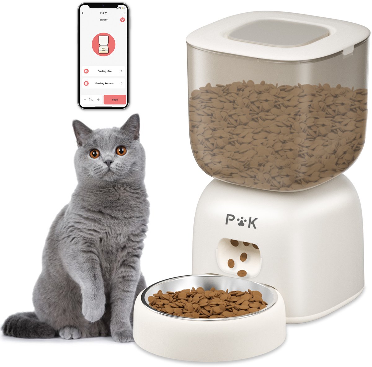 PUPPY KITTY Automatische voerbak - Kat en Hond - Voerautomaat kat - Voerautomaat hond - Voerautomaat dispenser kat - Voice Recorder - 3L - Wifi-gebroken wit