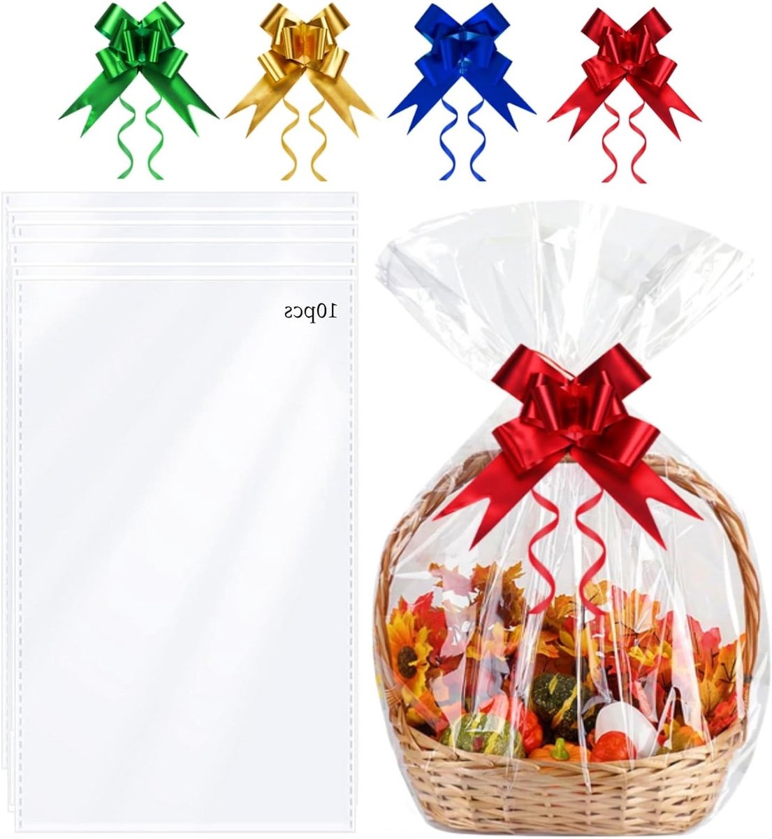 Grote Transparante Cellofaanzakken voor Cadeaubaskets, Kerst, Bruiloften - 70 x 100 cm, Verpakking van 10 Stuks