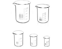 longziming - Set Van 5 - Glazen Maatbekers - 5ml 10ml 25ml 50ml 100ml Gegradueerde Bekers Voor Laboratorium En Keuken Gebruik