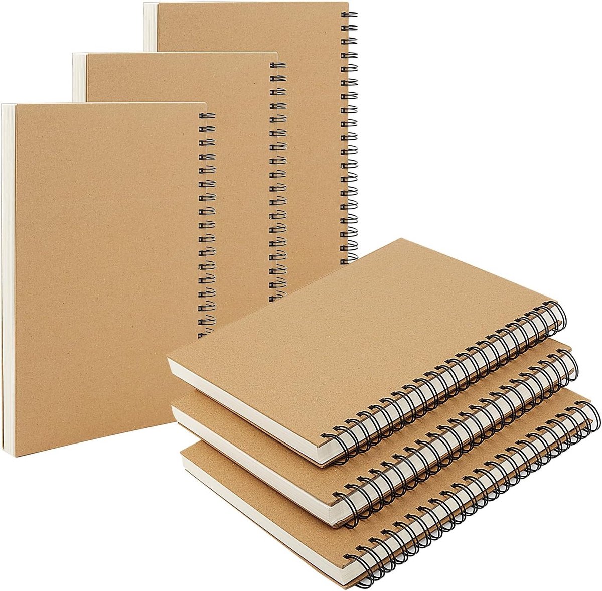 6 Stuks A4 Spiral Sketchbook met 60 Vel/120 Pagina's, 160gsm Tekenblok voor Landschapskunstenaars en Creatieve Projecten