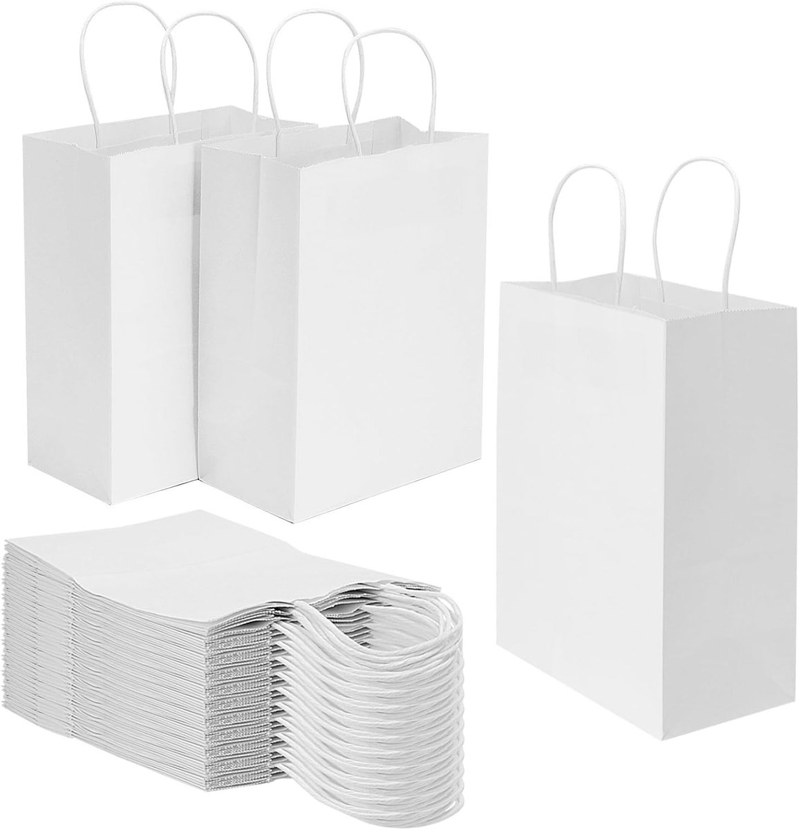 100 Stuks Witte Papieren Zakken met Twist Handvatten voor Cadeaus, Winkelen en Retail - 21 x 11 x 27 cm