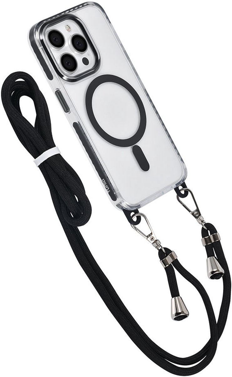 TUNIQ telefoonhoesje voor Apple iPhone 14 Pro - MagSafe backcover met koord - Zwart
