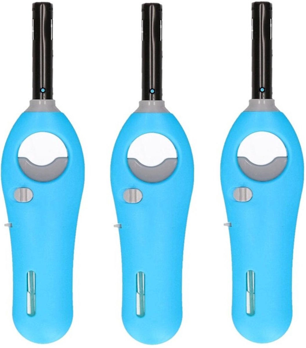 Gasaansteker - 3x - blauw - 18,5 cm - aansteker met kinderslot