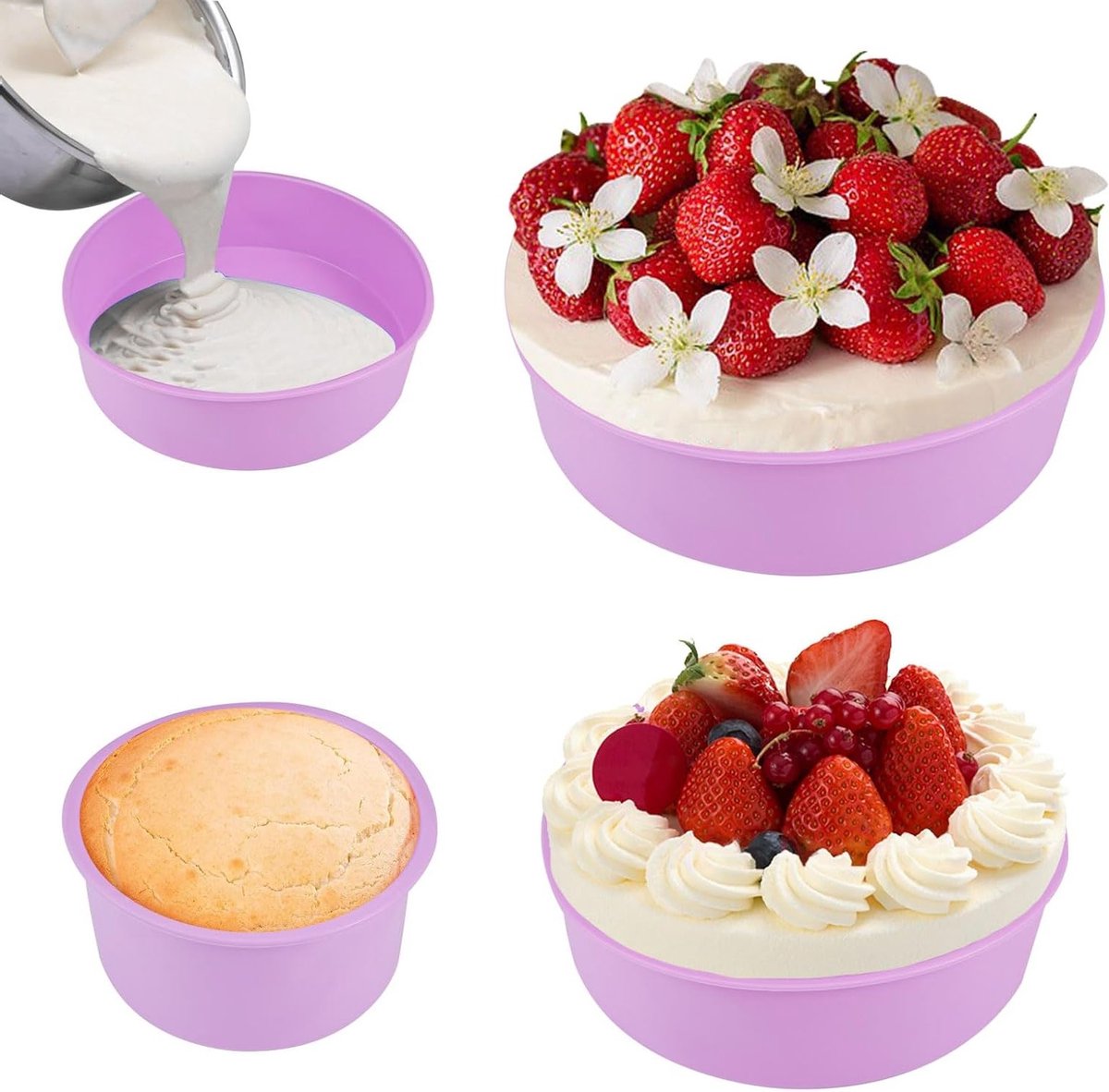 Ronde silicone bakvormen set van 3 voor cake, brood en regenboogtaarten, anti-aanbak en duurzaam