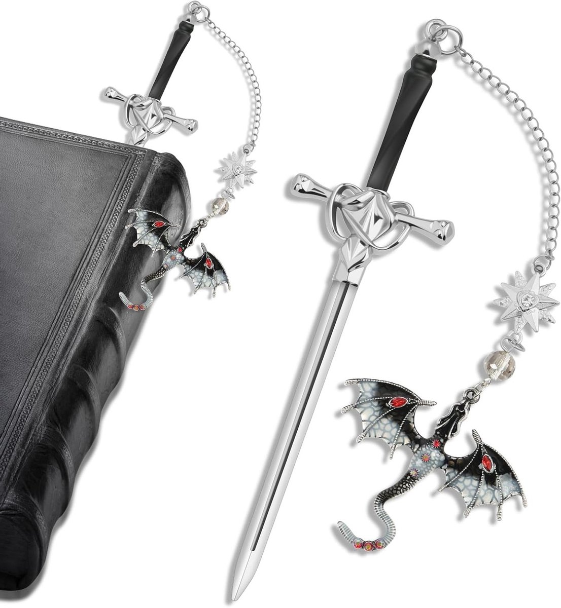 Zwaard Draak Boekenlegger - Fantasy Gothic Draak Hanger voor Vrouwen en Mannen, Vintage Cadeau voor Boekenliefhebbers en Fantasy Fans
