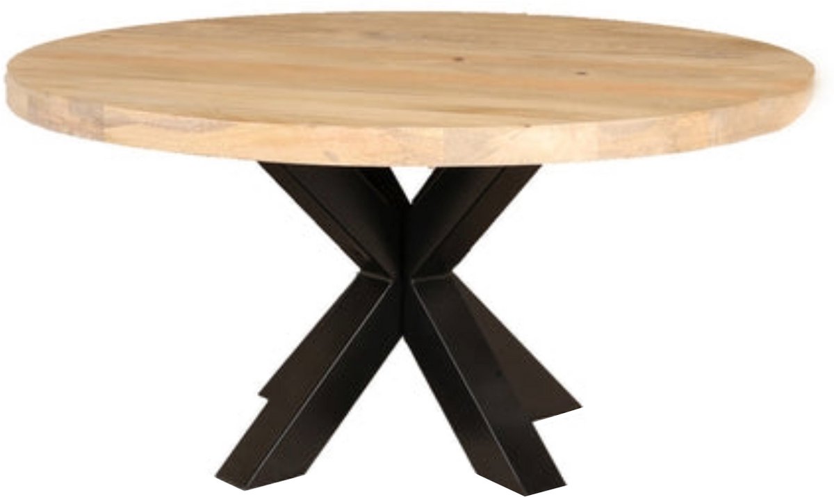 Lizzely Garden & Living Salontafel rond lichtbruin mangohout 90cm Jesse side table industrieel bijzettafel mango hout duurzaam