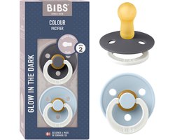 BIBS Colour Glow Fopspeen - 6-18 mnd - 2-pack - Rond - Iron/Baby Blue