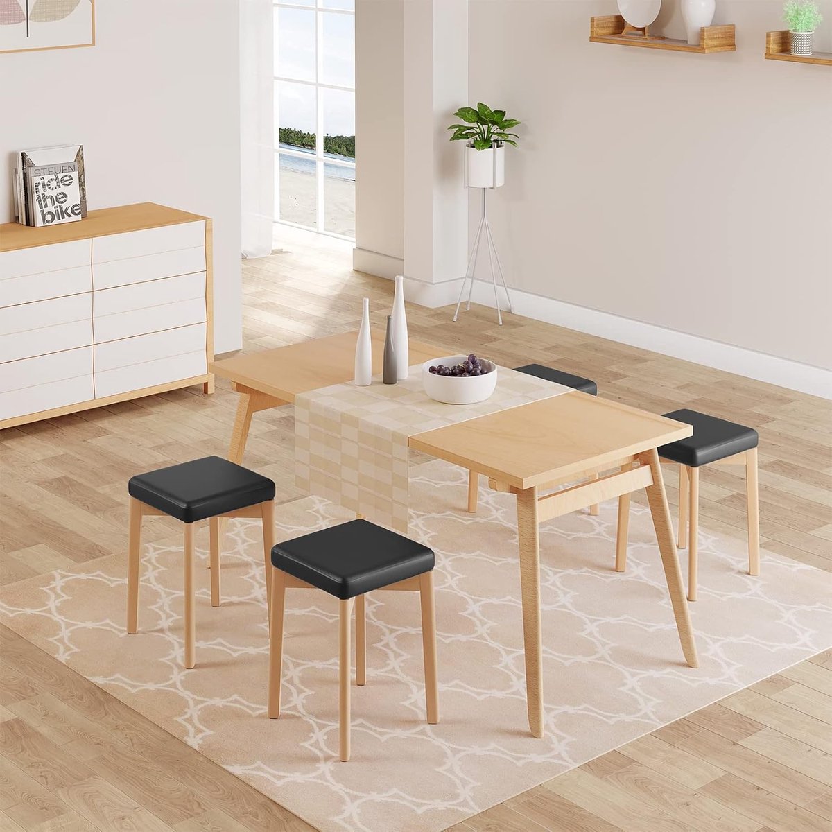 Eetkamerstoelen set van 4 – - Zwart - – Massief Beukenhouten Keukenstoelen Gevoerde - Medahomestore