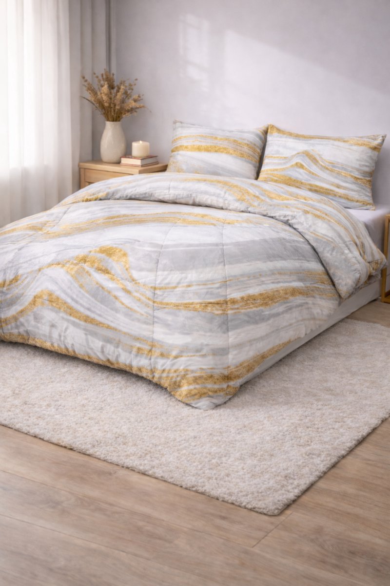Lazy dekbed wit-goud marble 200x200