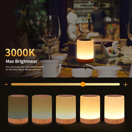 LED-nachtlampjes voor naast het bed, aanraakgevoelige nachtlampjes, set van 2, 13 kleurveranderingen, 3 standen, USB-opladen, te gebruiken als campinglampjes of babylampjes - inclusief afstandsbediening. van Merkloos — afbeelding 3
