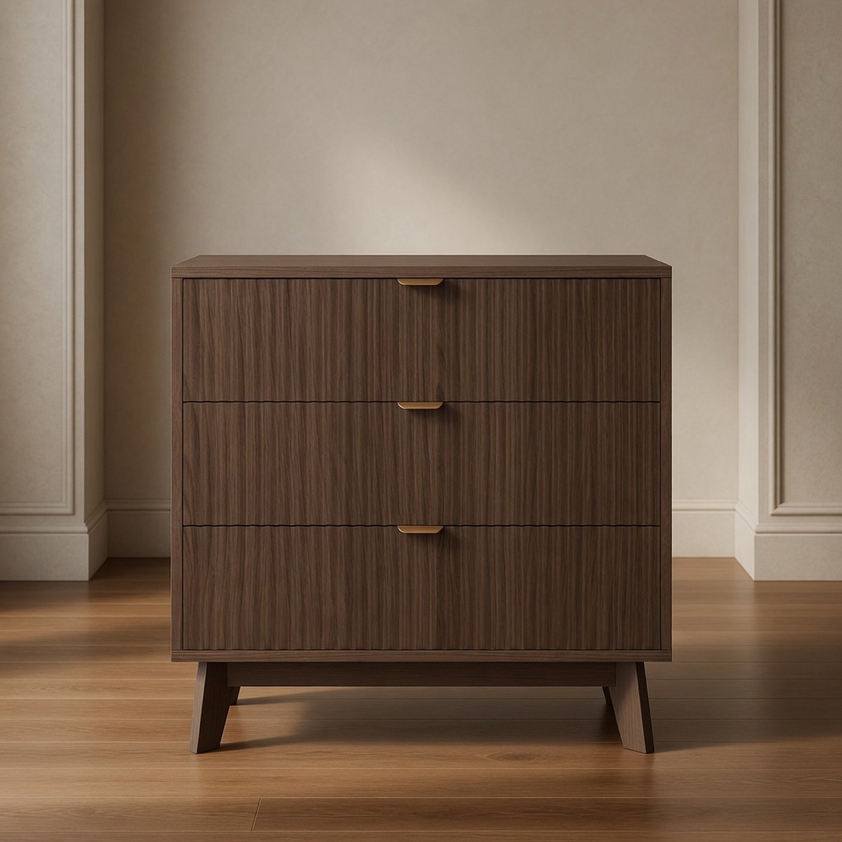 Ribbel Ladekast / Commode 3 Laden Notenhout Look Modern Mid-Century Design 80x40x78 cm – Mobili Bella