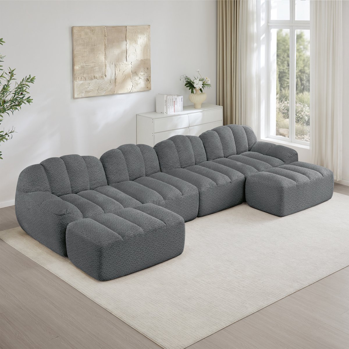MIVRAY U-Bank 4-Zits - Modulair Met 2 Ottomans En Diepe Zitting - Voor Woonkamer En Appart