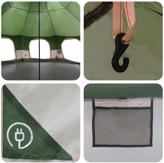 vidaXL - Familietent - 10-persoons - Groen - 185T - Polyester - met - PU - Coating van Vidaxl — afbeelding 4