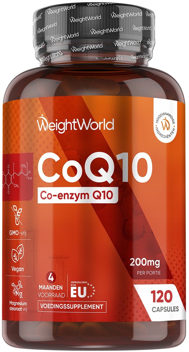 WeightWorld Q10 capsules - 200 mg - 120 CoQ10 capsules voor 4 maanden voorraad - Gemaakt in de EU