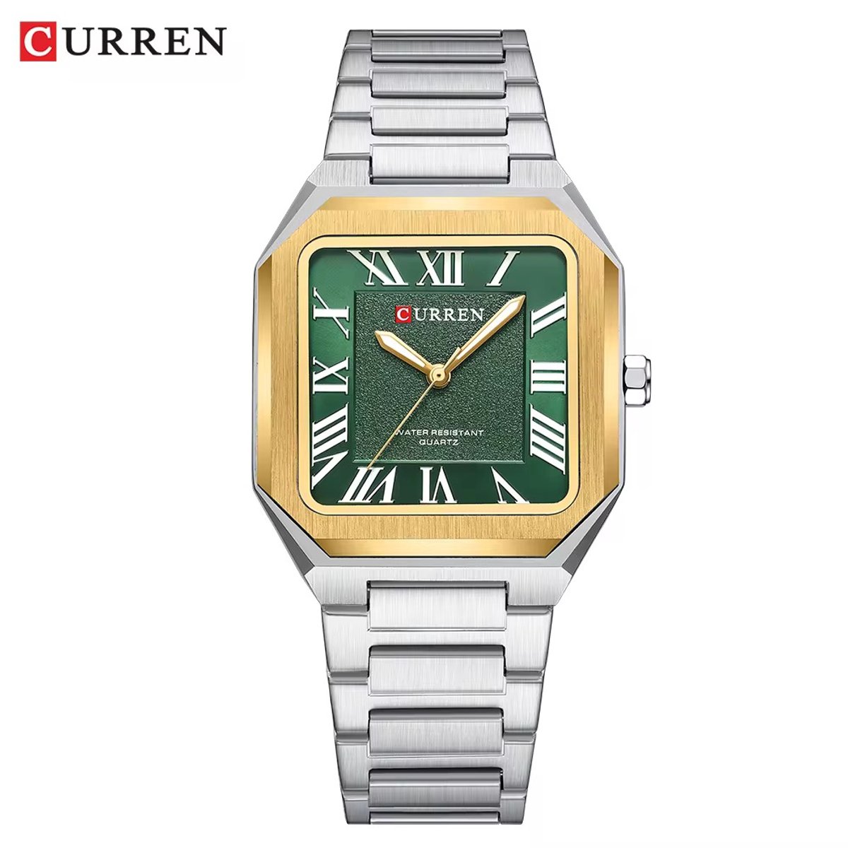 Luxe Curren Horloge | Quartz | GroenGoudkleurig Wijzerplaat | Zilver Kleurige Band | 37mm