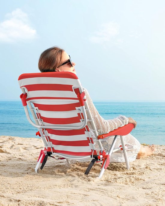 SONGMICS Strandstoel, campingstoel, inklapbaar, met schouderriem, verstelbare rugleuning, hoofdsteun, armleuning, 2 zijvakken van Songmics — afbeelding 5