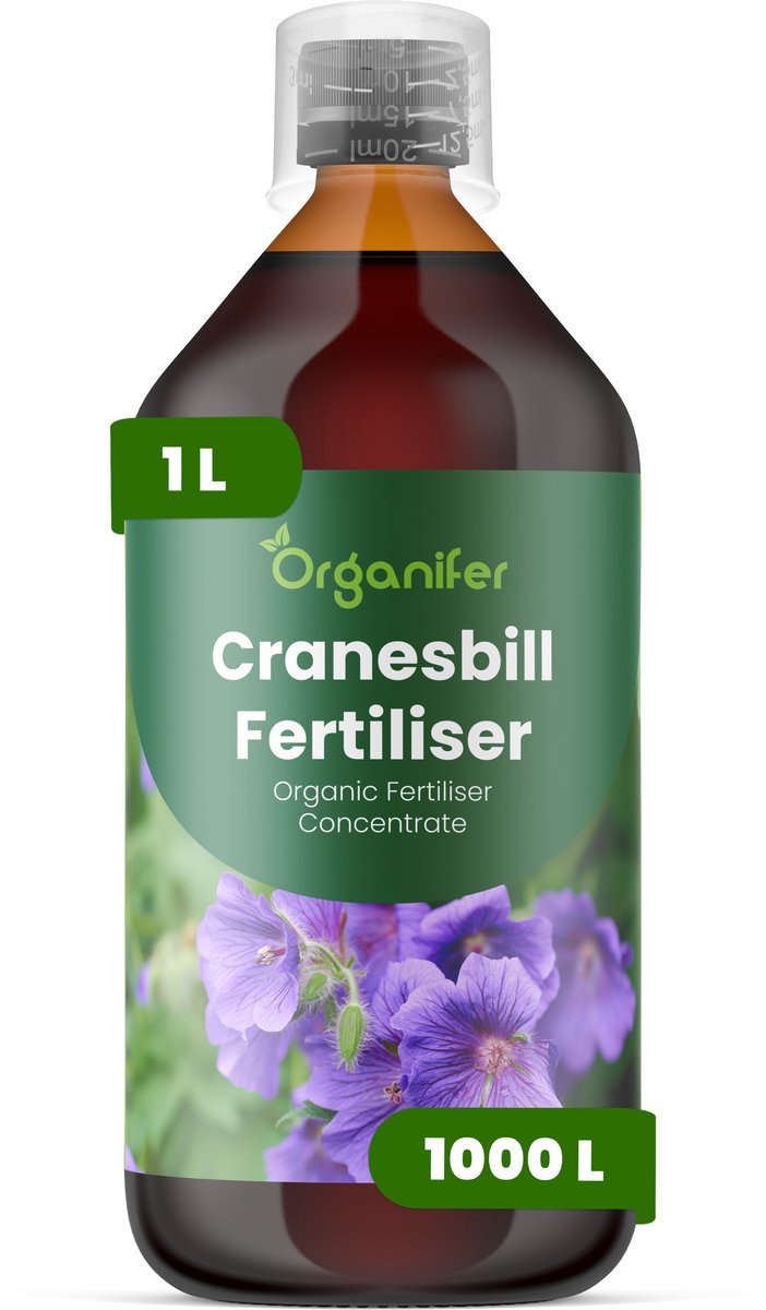 Vloeibare Meststof Voor Ooievaarsbek 1 L Voor 1000 L - Npk 2-1-8 - Krachtige Groei - Rijke Bloei - Sterke Wortels - Nutriëntenopname - Dichte Bladgroei - Weerbaarheid - Stressvermindering - Bladkleur - Meerjarige Geranium-Soorten - Organifer