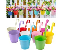 Hangende Bloempot - Hangende Plantenbak - Bloempotten - met Ophanghaak - Plantenhanger Metaal - Balkon Plantenbak - Schutting Plantenbak - Hangende Bloempot Buiten - 10 Stuks