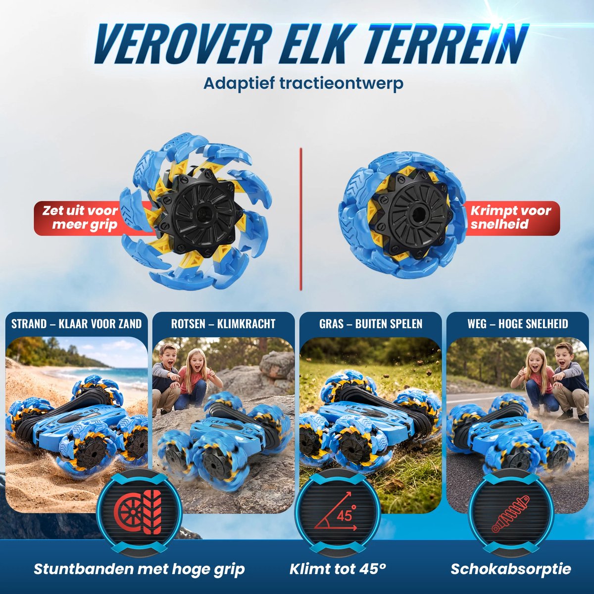 Activepiece® Bestuurbare Auto - voor Jongens - RC Auto - Off-road - 360° Stunt Car - Drift - Afstandsbestuurbare Auto - voor Buiten - Radiografisch Speelgoed - Incl Extra Accu, 4 Batterijen & Nederlandstalige Handleiding — afbeelding 7