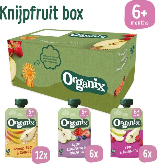 Organix Knijpfruit Box 6+ Maanden - 24 stuks - 100% Biologische babyvoeding - Knijpzakjes